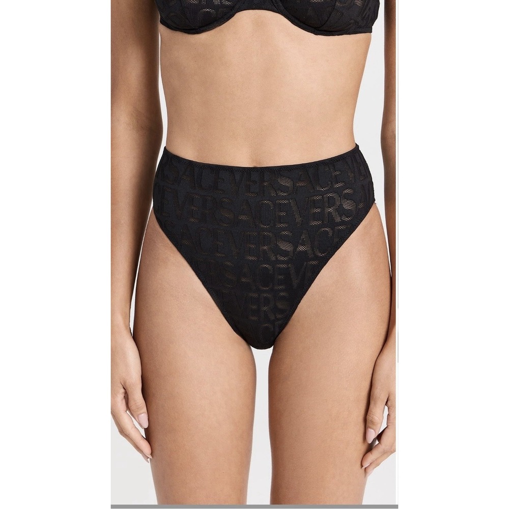 Versace Women Size 2/ US Small Slip High Waist All Over Logo Mesh Panties Black
